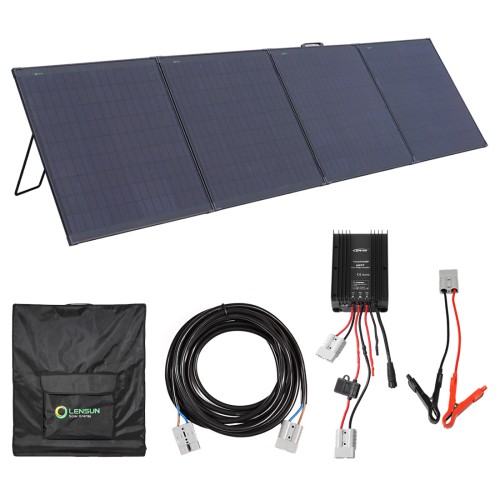Lensun Innovative Waterproof 300W Folding Solar Panel With Lightweight Aluminium Frame, Waterproof MPPT Solar Controller, Battery Clips, Ready to Charge Battery